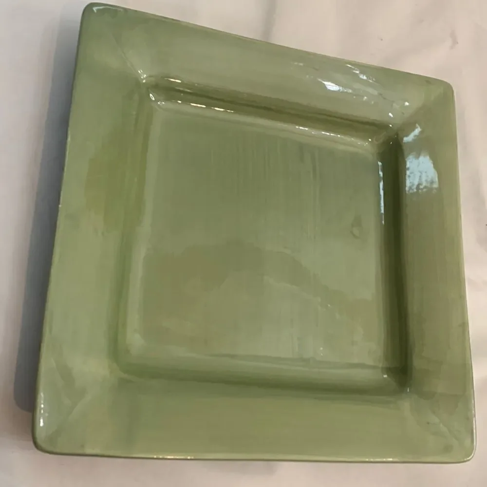 Pier 1 Hand Painted Earthenware 10 1/2 Inches Square Dinner Plate Heavy Glossy